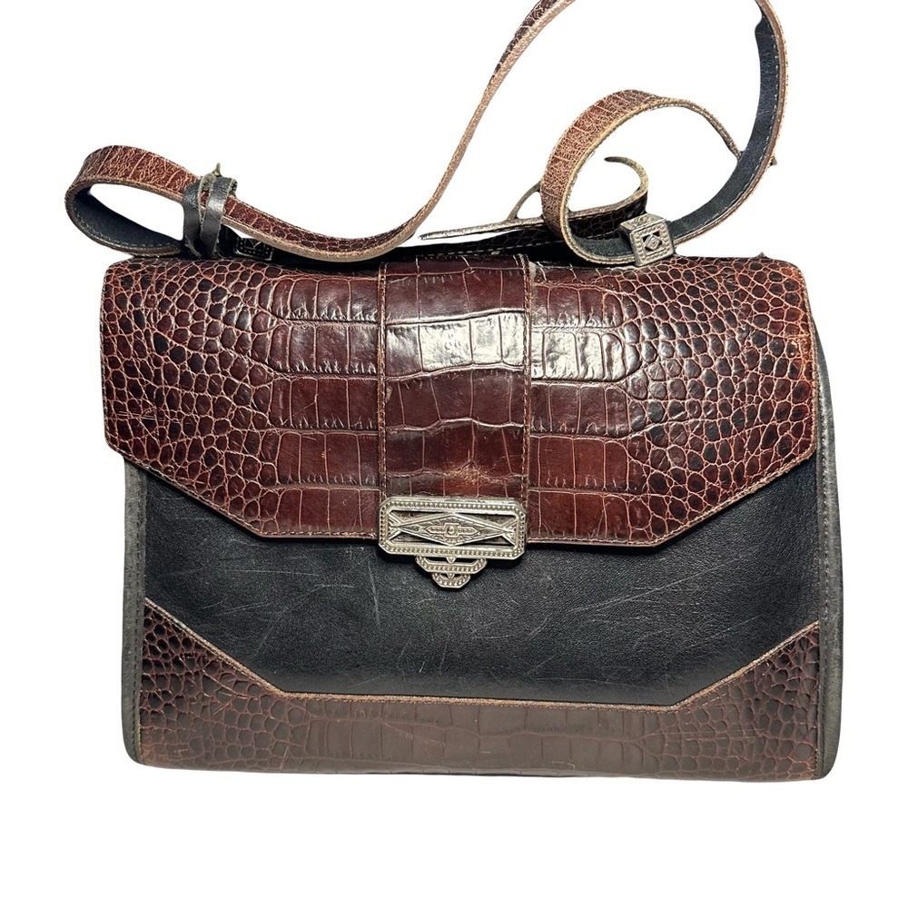Brighton Brown and Black Croc-Texture Leather Crossbody